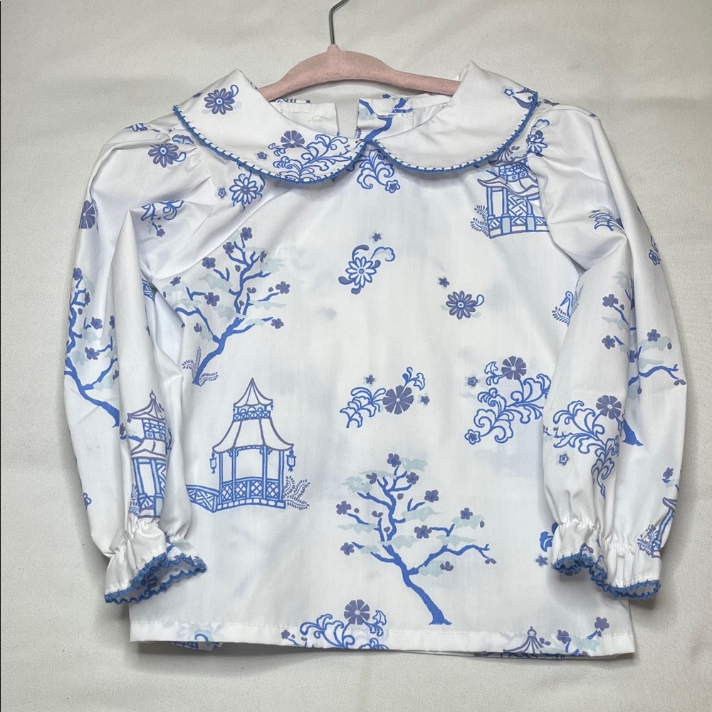The Beaufort Bonnet Company Blue and White Blouse with Peter Pan Collar